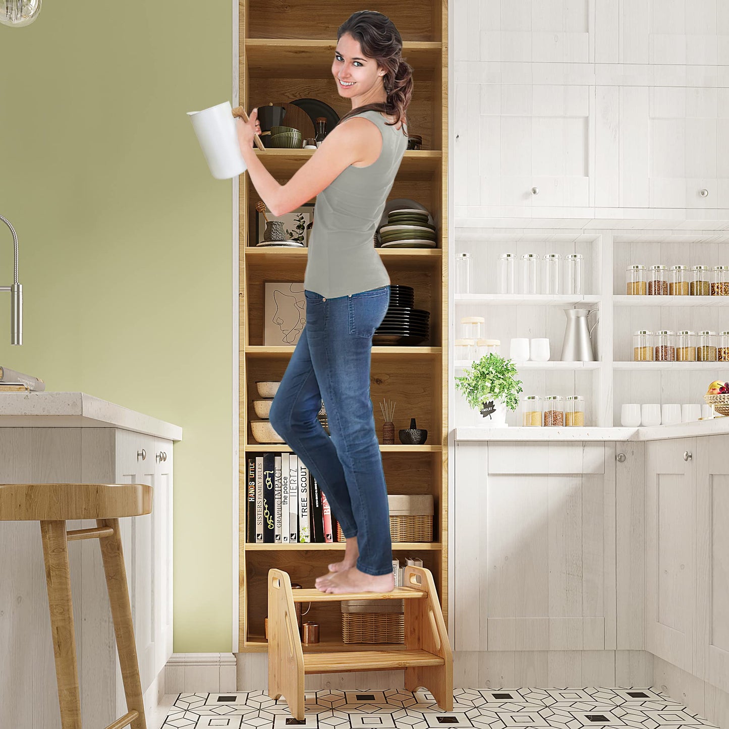 AMBIRD Wooden Step Stool, Two Step Stools Toddler 300 lbs Capacity with Safety Non-Slip Pads and