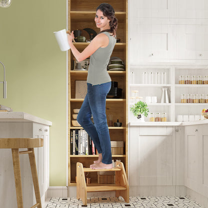 AMBIRD Wooden Step Stool, Two Step Stools Toddler 300 lbs Capacity with Safety Non-Slip Pads and