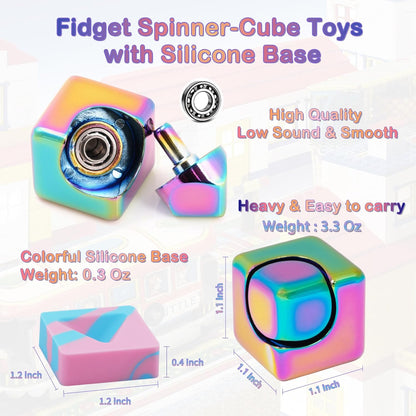 Desk-Fidget-Toys Spinner-Cube: Cool-Gadgets Metal Kinetic-Desk-Toys Office EDC-Toy with Silicone Base, ADHD Tools Cool-Stuff Thing Stress Relief Toy Gift for Kids Children Teens Adults Christmas