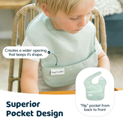 Tiny Twinkle Mess Proof Baby Bibs for Eating - Waterproof, Wipeable Bibs - Toddler Bibs - Travel