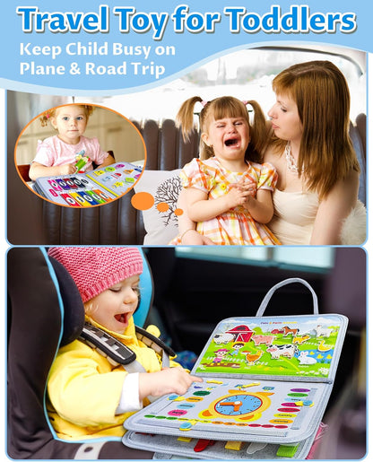 Exorany Busy Board Montessori Toys for Toddler Boy & Girl Birthday Gifts, Busy Book Learning Sensory Toys for Toddlers, Toddler Travel Toy Educational Activities Learn Fine Motor Skills