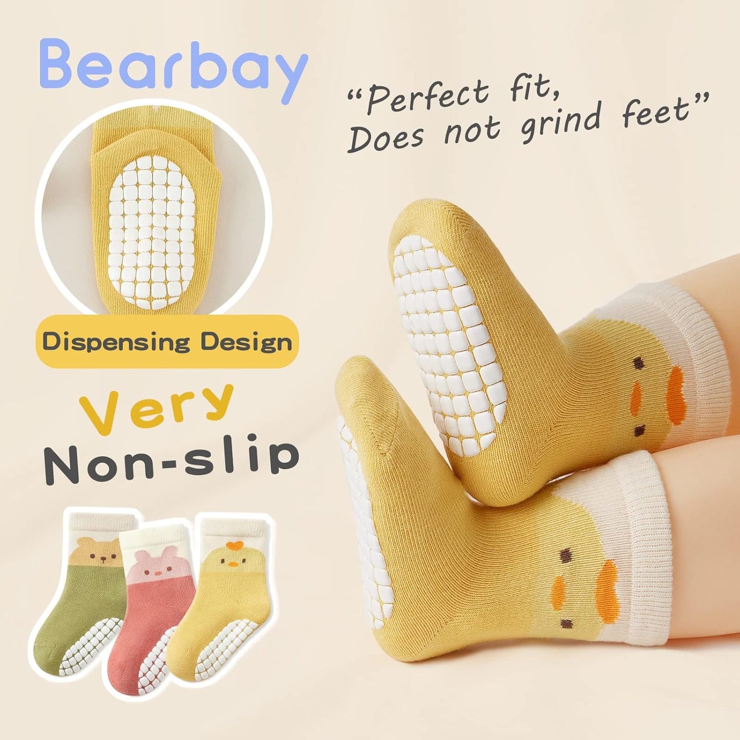 Baby Non Slip Ankle Socks with Grippers for 0 Months-7 Years Old Walking Socks