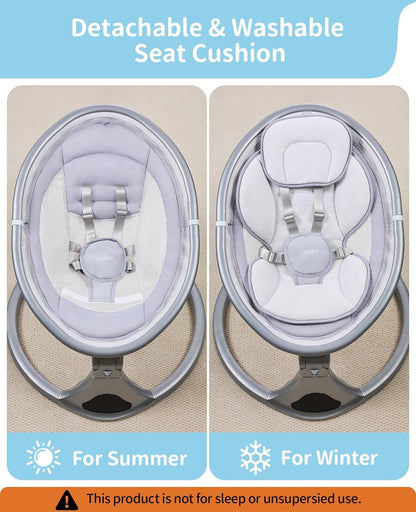 LAREX Baby Swing to Toddler Electric Infant Swing Portable for Newborn Boy Girl, 5 Sway Speeds with Remote Control, 12 Preset Melodies and Bluetooth, 0-6 Months Max 20 Lbs (2024 Model-Sliver)