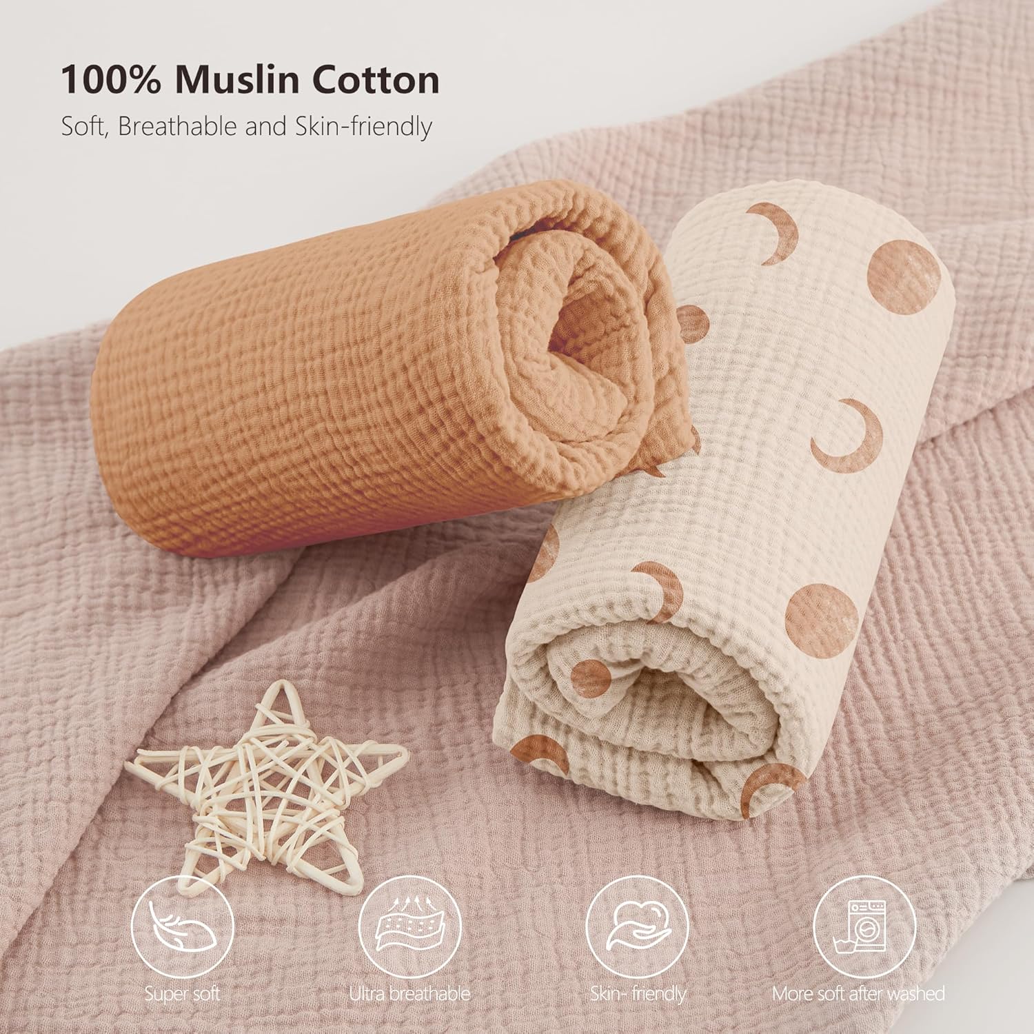 Bearmoss Muslin Crib Sheets 100% Cotton Baby Bed Sheets Soft&Breathable Nursery Sheet 52"x28" for