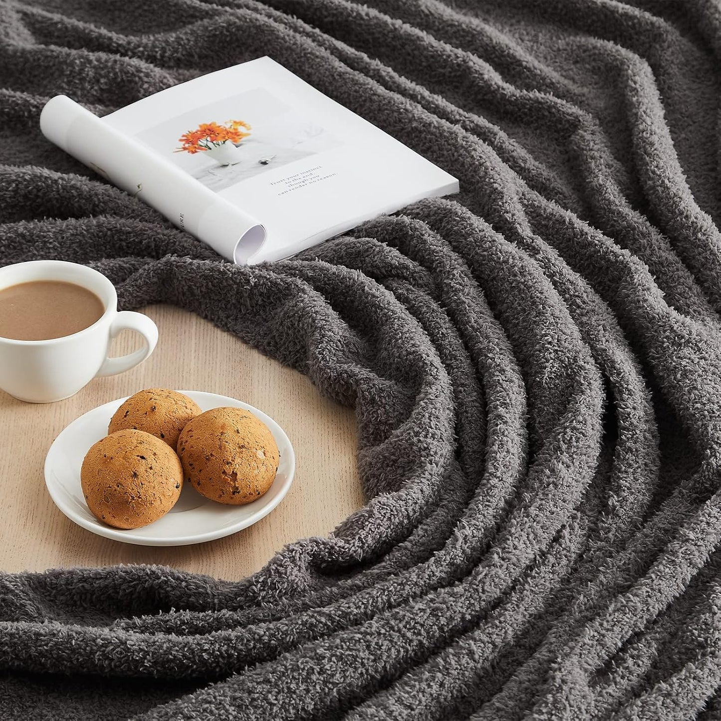 CYMULA Super Soft Knit Throw Blanket Twin Size Dark Grey-Lightweight Plush Fuzzy Fluffy Warm Cozy