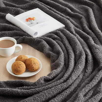 CYMULA Super Soft Knit Throw Blanket Twin Size Dark Grey-Lightweight Plush Fuzzy Fluffy Warm Cozy
