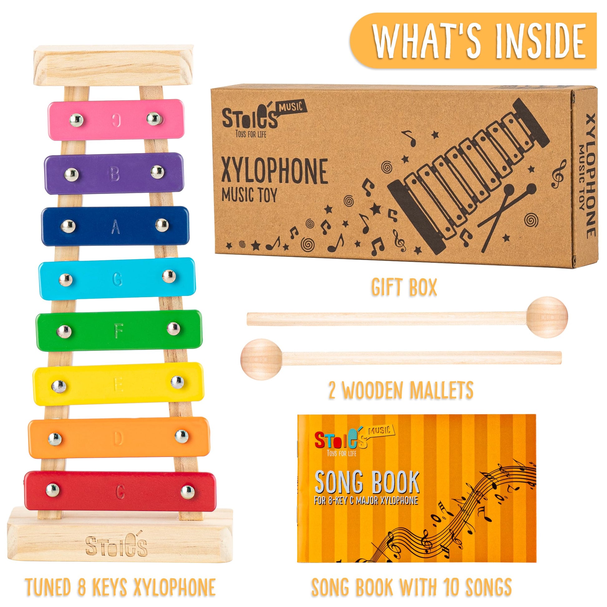 Stoie's Wooden Xylophone for Kids and Toddlers, Kid-Friendly Design, 8 Notes of Rainbow Color