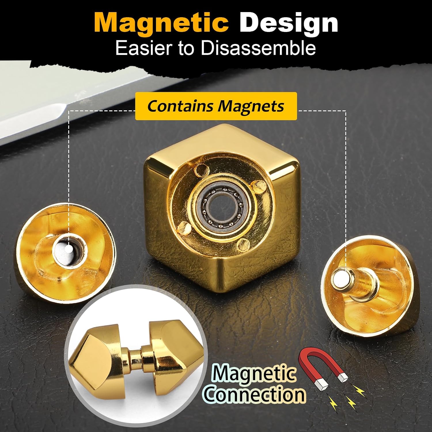 Metal Cube Fidget Spinner Toy for Kids Adults, Gold Cube Fidget Block Figner Spinner Focus 2 in 1