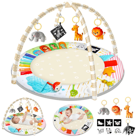 URMYWO Baby Play Gym Mat Tummy Time Mat with 5 Sensory Toys for 0-18 Months