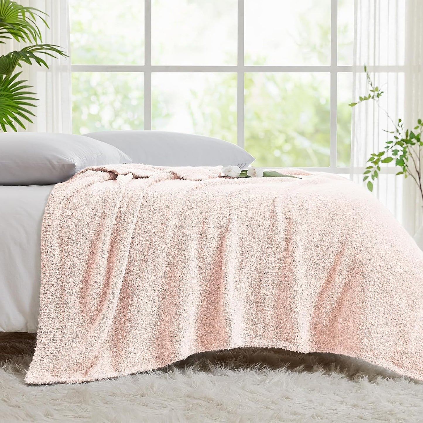 CYMULA Pink Soft Throw Blanket Twin Size Pink 60x80 inches - Lightweight Plush Fuzzy Fluffy Warm