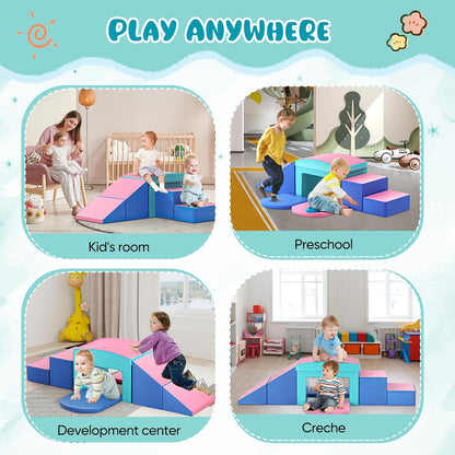 Lischwert Foam Climbing Blocks for Toddlers, Toddler Climbing Toys Indoor with Slide Stairs and Ramp Soft Play Climbing for Toddlers, 6 Pieces