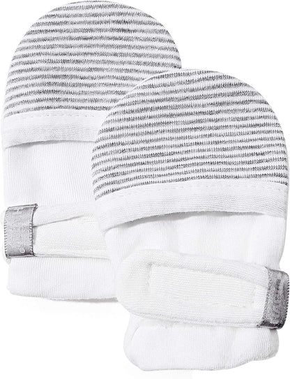 HAPIU Baby No Scratch Mittens Stay On, 100% Cotton Breathable, Adjustable Infant Gloves for Boys Girls, Newborn - 12 M