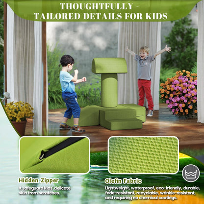 jela Foam Blocks 6Pcs Soft Play Equipment Waterproof Fabric, UV Resistant Toddler Climbing Toys Indoor& Outdoor Soft Play Climbing for Toddlers, Lightweight Climbing Blocks for Babies, Kids (Green)