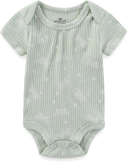 Baby Bodysuit 6 Pack Soft Mixed Ribbed Short Sleeve Romper Infant Boy Girl Clothes Set