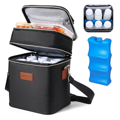 PIIOSER Breastmilk Cooler Bag with Ice Pack Fits 6 Baby Bottles Up to 9 Ounce, Insulated Baby