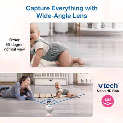 VTech Smart WiFi Baby Monitor, 2K CMOS Sensor Camera, 5.5-inch HD IPS Screen, Clear Infrared Night Vision, Pan-Tilt, 24x Zoom, 2-Way Talk, Multi-Color Night Light, Soothing, Free App: Smart HD Plus