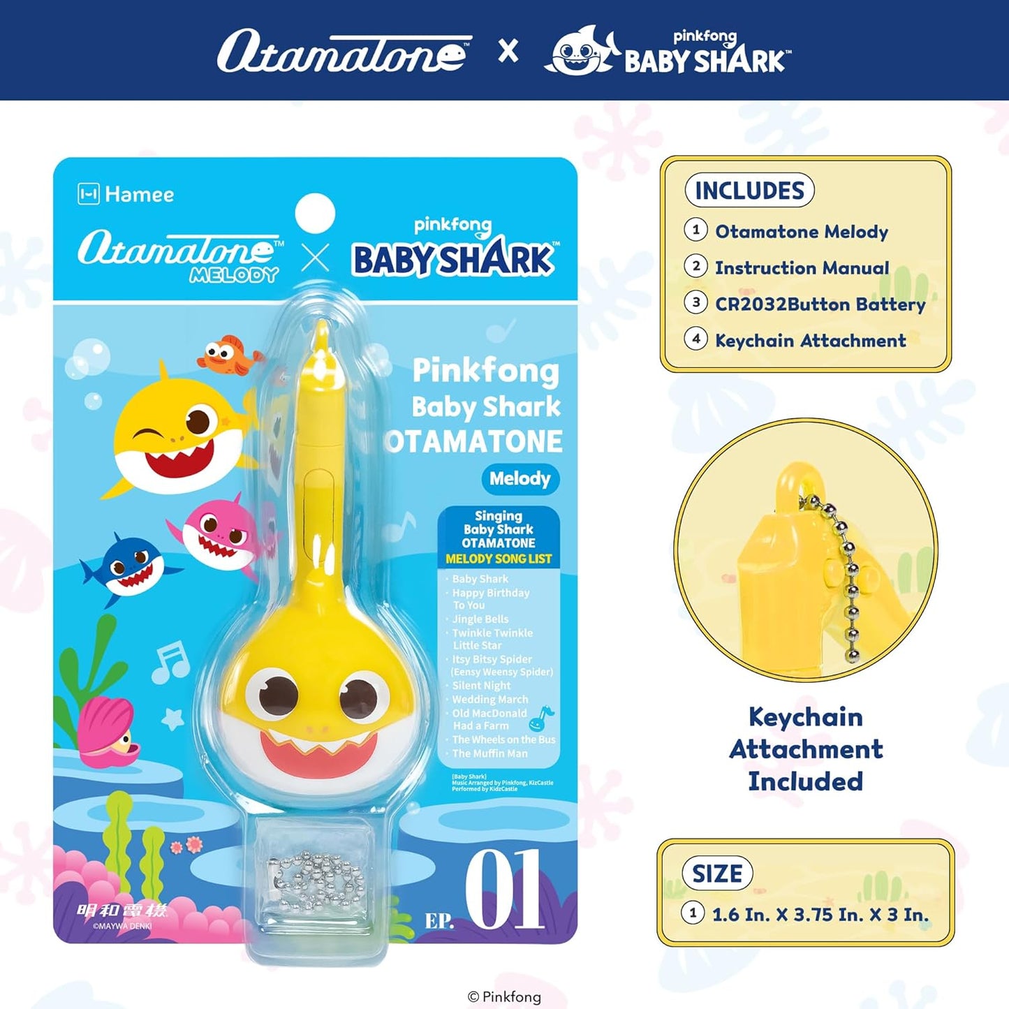 Otamatone Melody [Special Baby Shark Edition] Portable Mini Size Electronic Keychain Musical Toy from Japan – by Maywa Denki [English Instructions] – Baby Shark