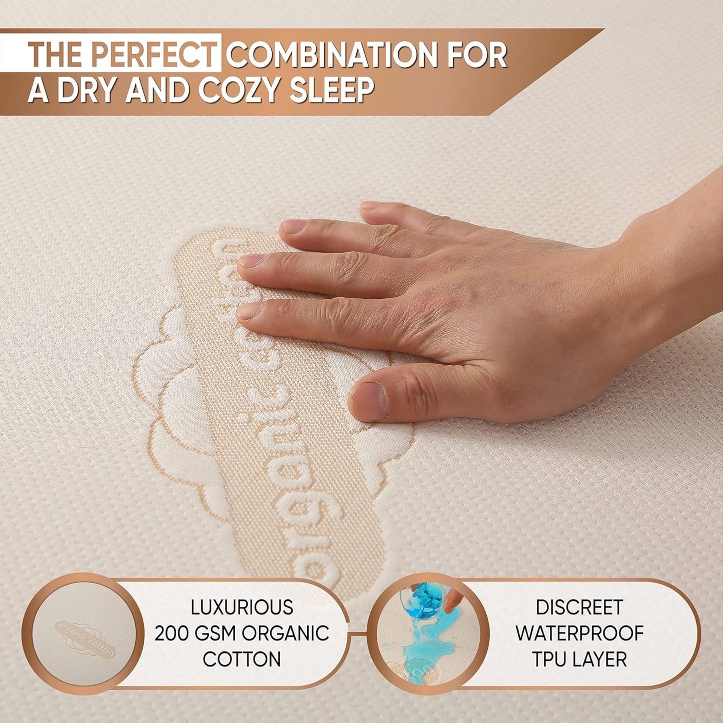 Waterproof Organic Mattress Protector King - Organic Cotton Breathable Mattress Pad Cover - 200 GSM Comfort - Deep Pocket - Fitted Comfort