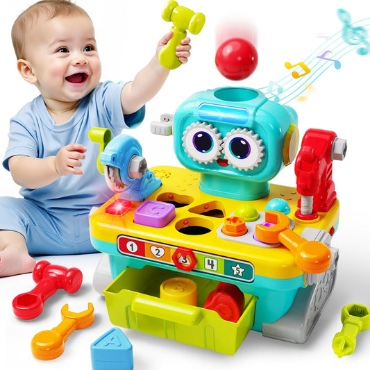 iPlay, iLearn Toddler Musical Workbench Toy, 1 Year Boy Gift, Baby Tool Set