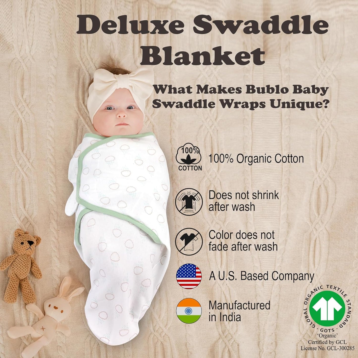 Bublo Baby Swaddles for Newborns – 3-Pack Infant Swaddles 0-3 Months – Adjustable Swaddle Sleep