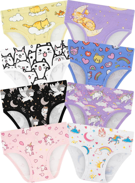 Girls' Underwear,Soft Cotton Tagless Panties for Toddlers' & Little Kids' Comfort,Breathable Briefs,8-Pack