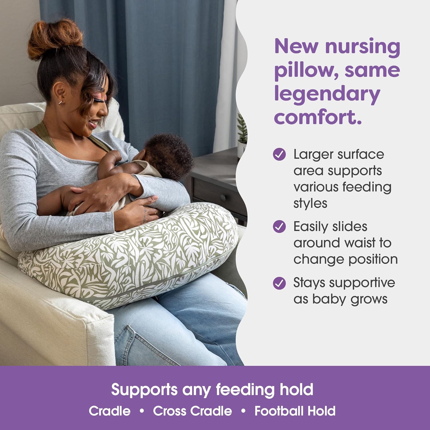 Boppy Nursing Pillow - Ergonomic Bottle & Breastfeeding Pillow, Higher, Firmer & Larger