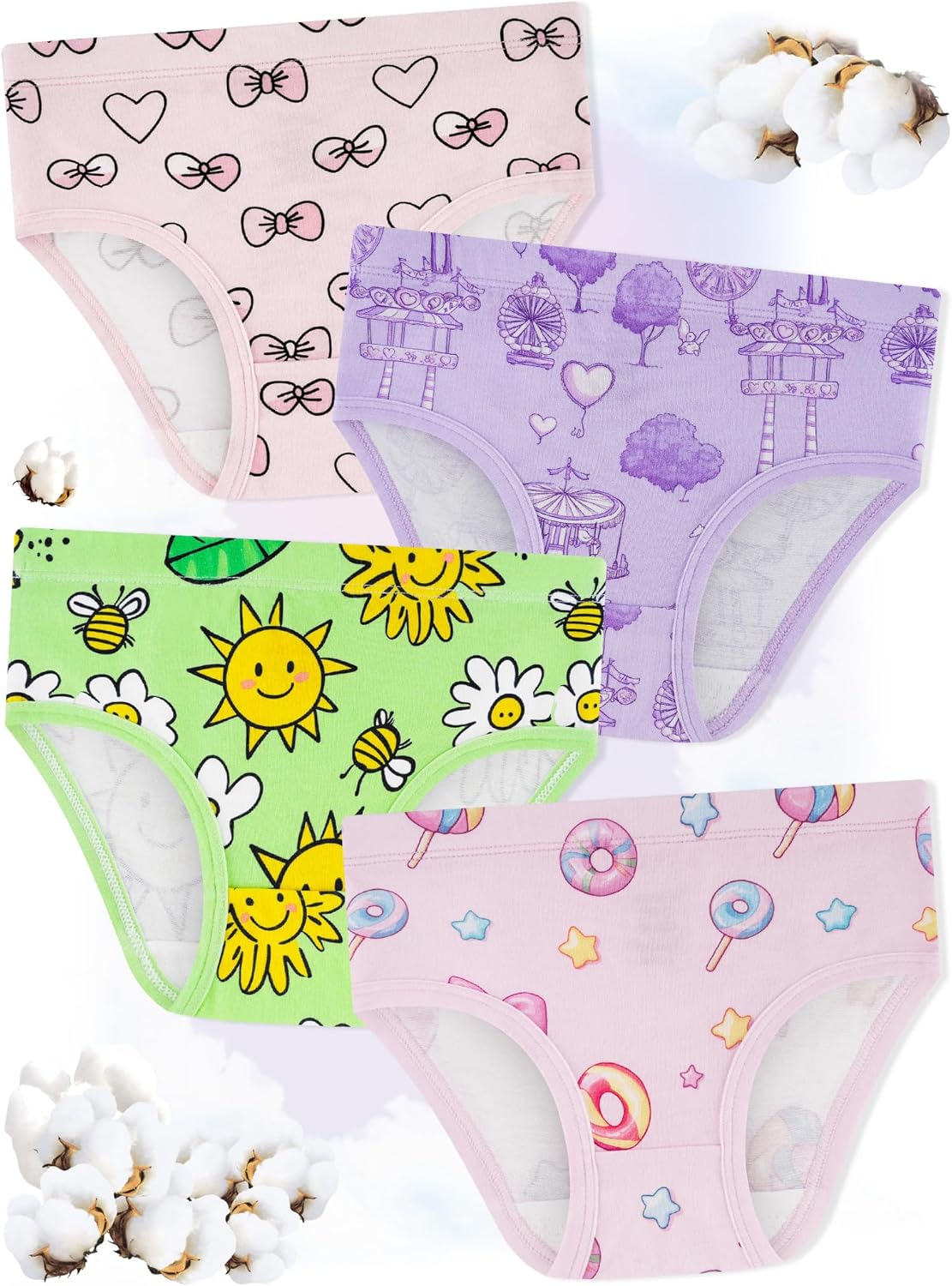 Girls' Underwear,Soft Cotton Tagless Panties for Toddlers' & Little Kids' Comfort,Breathable Briefs,8-Pack