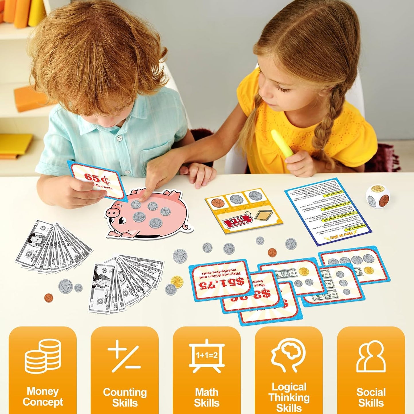 Money Activity Set for Kids for Learning, Pretend Play, Math Manipulatives,Teaching,Counting,Learning & Education Toys for Kindergartner Classroom & Homeschool,Math Games for Toddler, Teacher