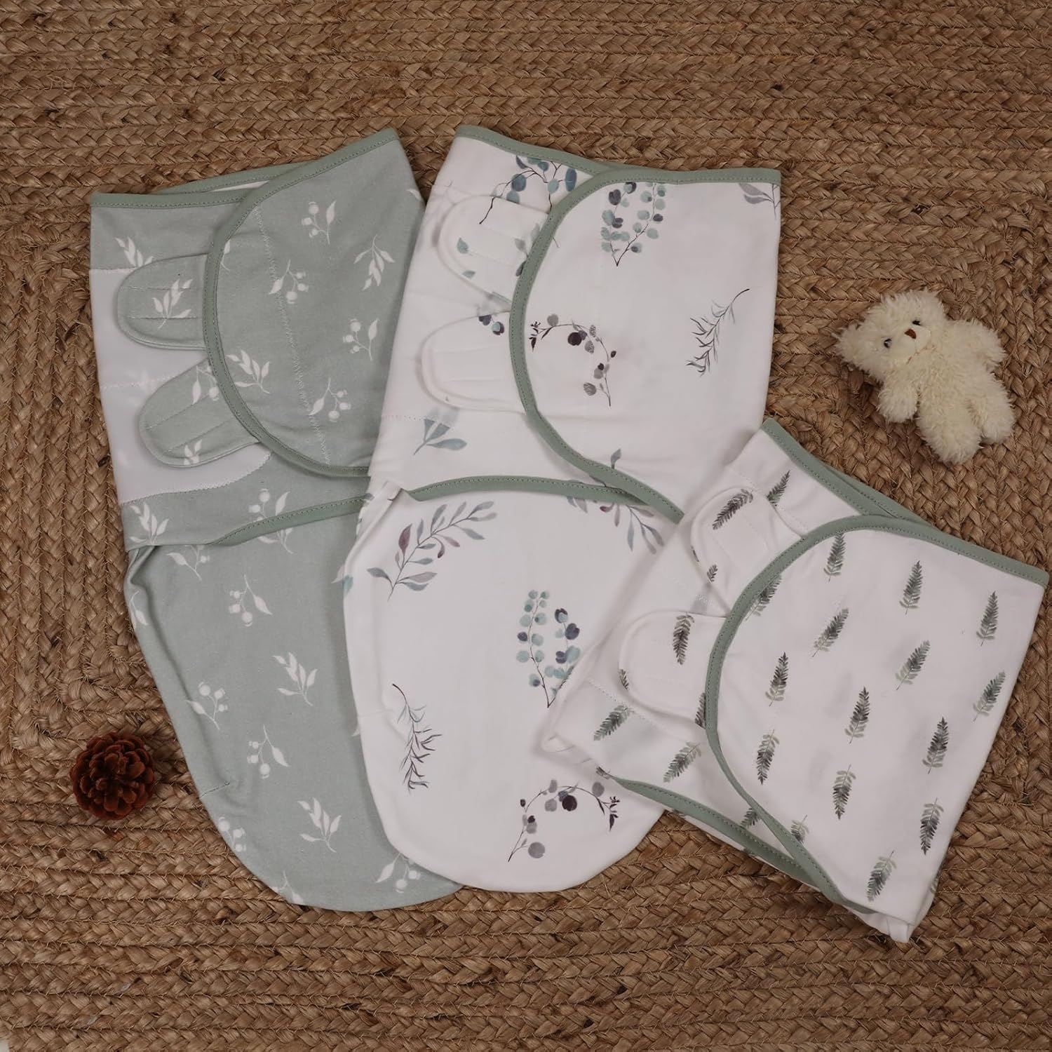 Baby Swaddle Sacks, 3-Pack Newborn Organic Cotton Swaddle Wrap, Adjustable Swaddling Blankets