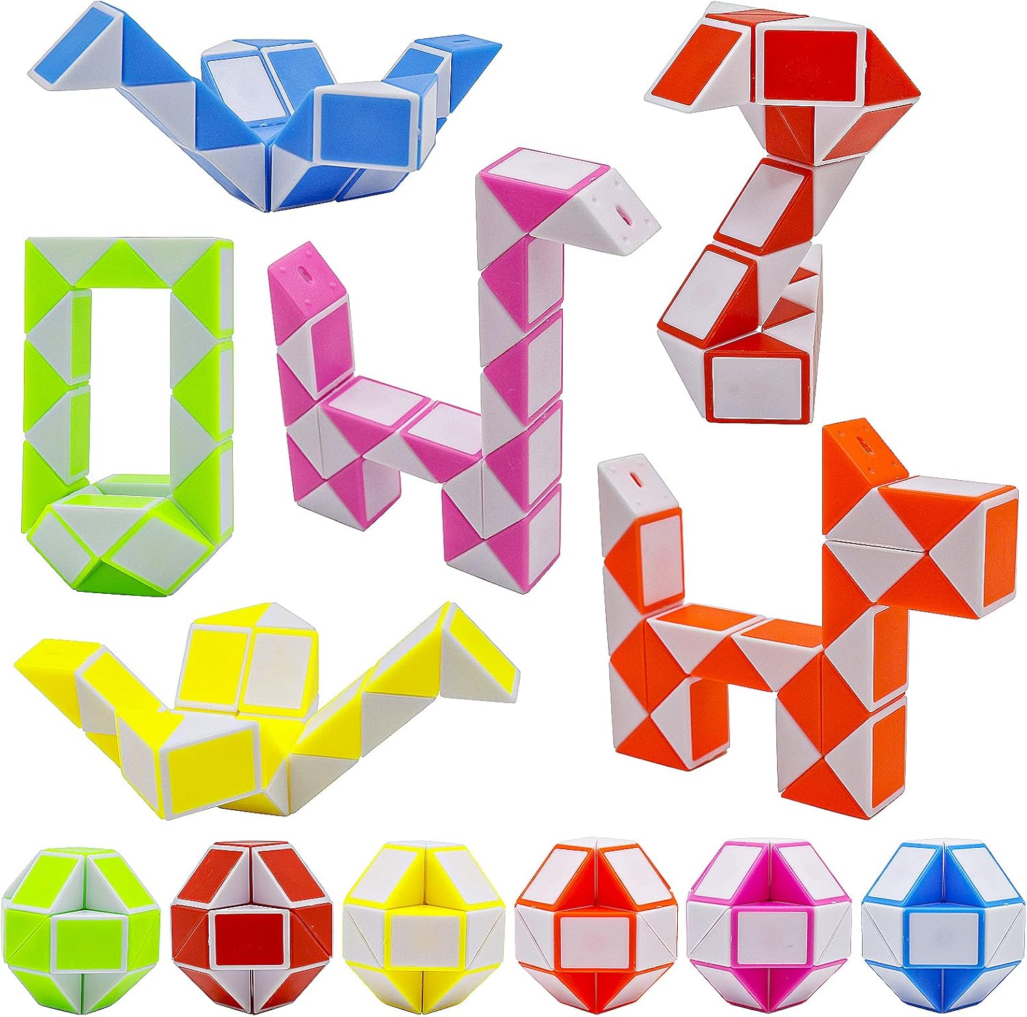 12 Pack 24 Blocks Mini Fidget Snake Cube Mini Twist Puzzle Cubes Magic Speed Cubes Toy for Kids