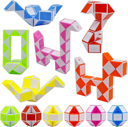 12 Pack 24 Blocks Mini Fidget Snake Cube Mini Twist Puzzle Cubes Magic Speed Cubes Toy for Kids