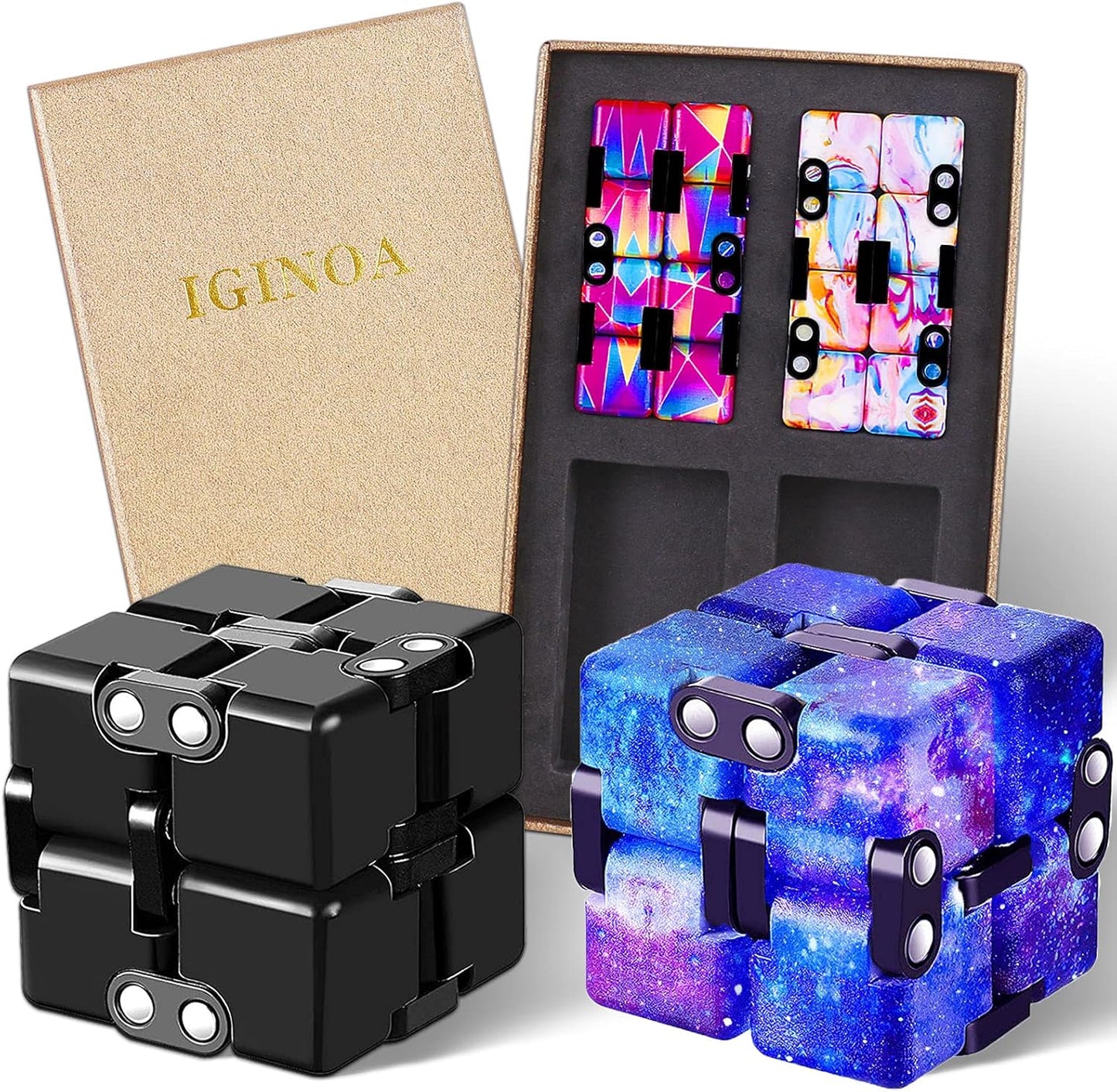 4 Packs Infinity Cube Toy Stress Relieving Game for Kids and Adults,Cute Mini Unique Gadget Anxiety Relief Kill Time Magic Puzzle Flip ADD, ADHD, Killing