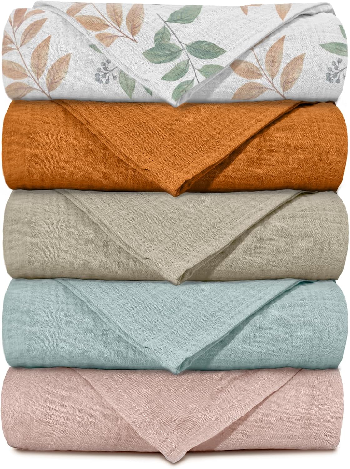 Muslin Receiving Blankets, Neutral Blanket Swaddling for Newborn Boys and Girls, 5 Pack Breathable