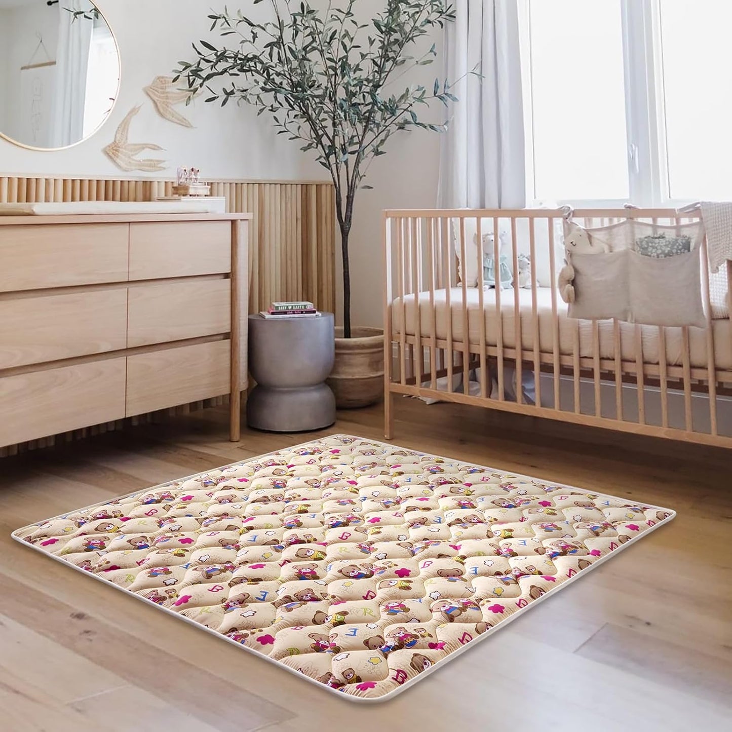 Vibe Bear High-Density Foam Baby Play Mat, 50x50 Inches Thicken One-Piece Comfortable and Soft Baby Playmat, Non Slip Washable Floor Mat for Infants, Toddlers