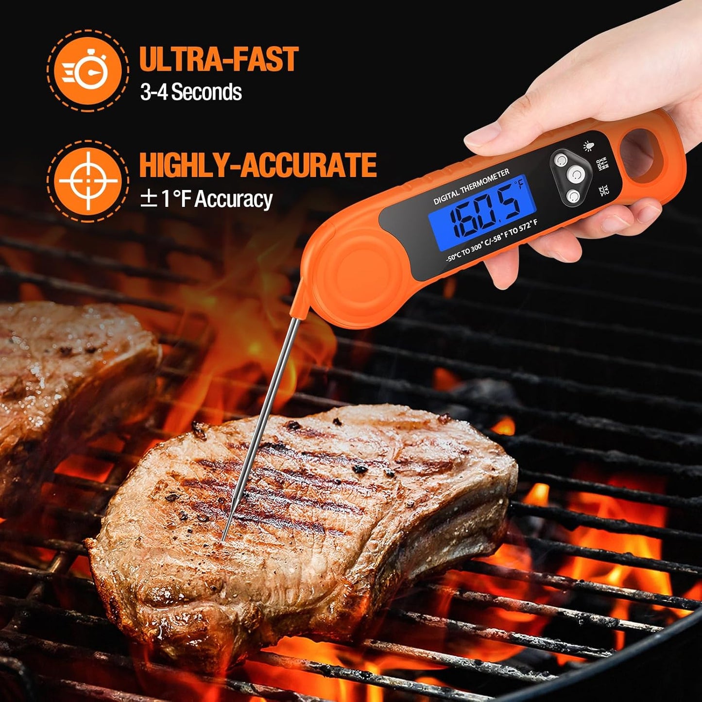 Digital Meat Thermometer for Grilling, Candy Thermometer Instant Read Food Thermometer Waterproof
