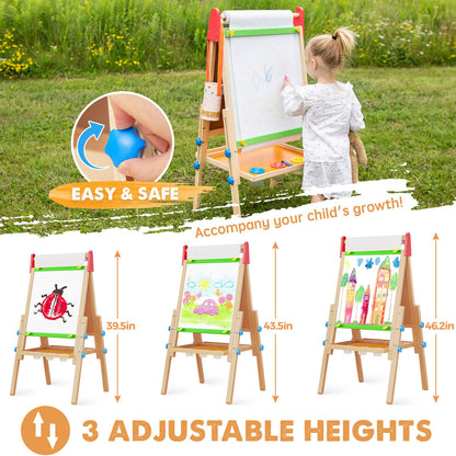 Tiny Land Wooden Easel for Kids, Art Easel with Chalkboard & Whiteboard