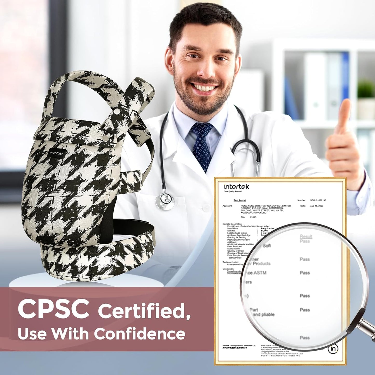 Momcozy Baby Carrier - Ergonomic, Cozy and Lightweight Carrier for 7-44lbs, Effortless to Put On, Ideal for Hands-Free Parenting, Enhanced Lumbar Support, Purehug for Infant to Toddler, Houndstooth