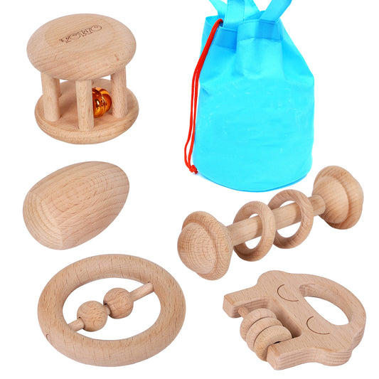TOWO Wooden Baby Rattles Maracas, Musical Shaker Toy for Infants