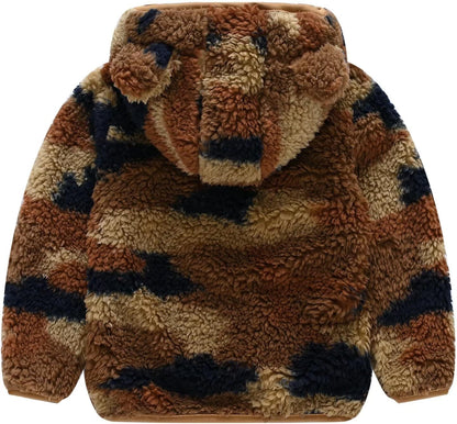AIWUHE Toddler Boys Girls Hooded Jacket Fleece Hoodie Winter Warm Solid Color Teddy Coat Zip-up Bear Ear Sweater Fall Clothes