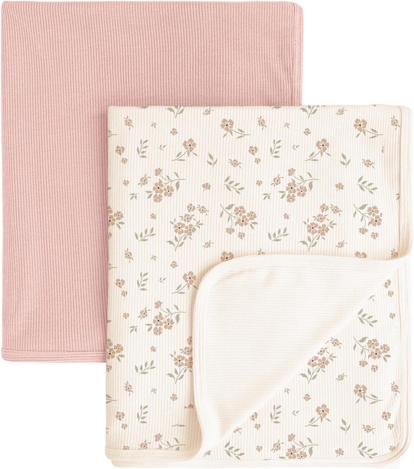 Konssy Knit Baby Blanket 2 Pack, Soft Ribbed Swaddle Receiving Blankets for Boys & Girls