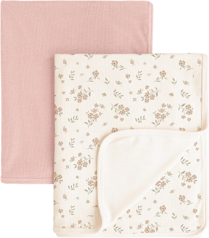 Konssy Knit Baby Blanket 2 Pack, Soft Ribbed Swaddle Receiving Blankets for Boys & Girls