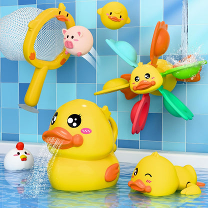 iPlay, iLearn Baby Duck Bath Toy, Toddler Bathtub Suction Water Spinner Gear, Kid Shower Fishing
