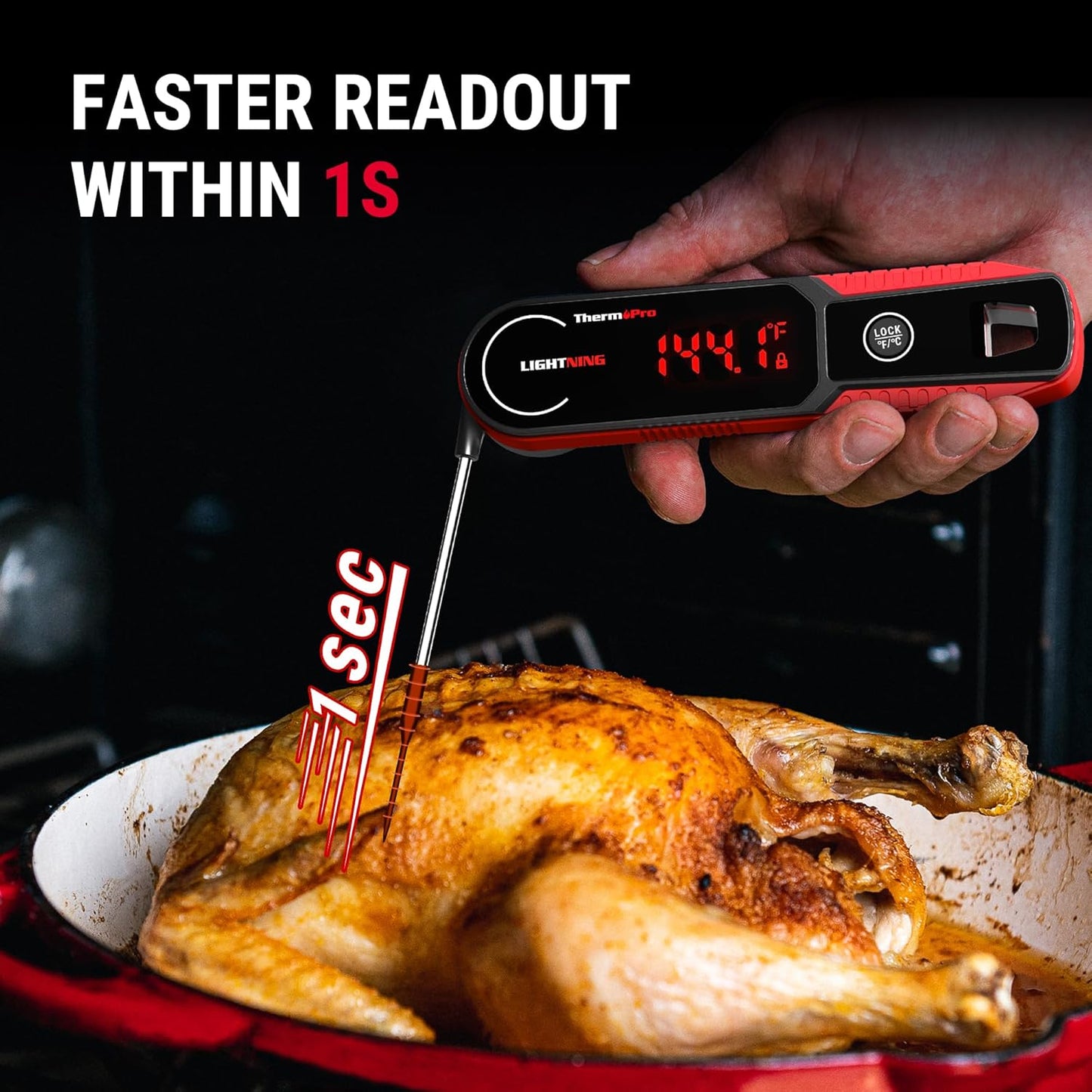 ThermoPro Lightning 1-Second Instant Read Meat Thermometer, Kitchen Food Thermometer with Auto