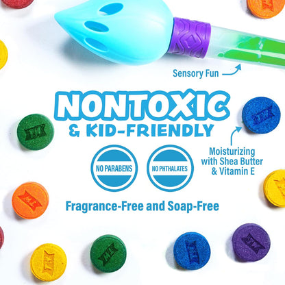 Tub Works® Bath Color Brush™ Kids Bath Bomb Set | Nontoxic & Fragrance-Free | Use Brush to Paint