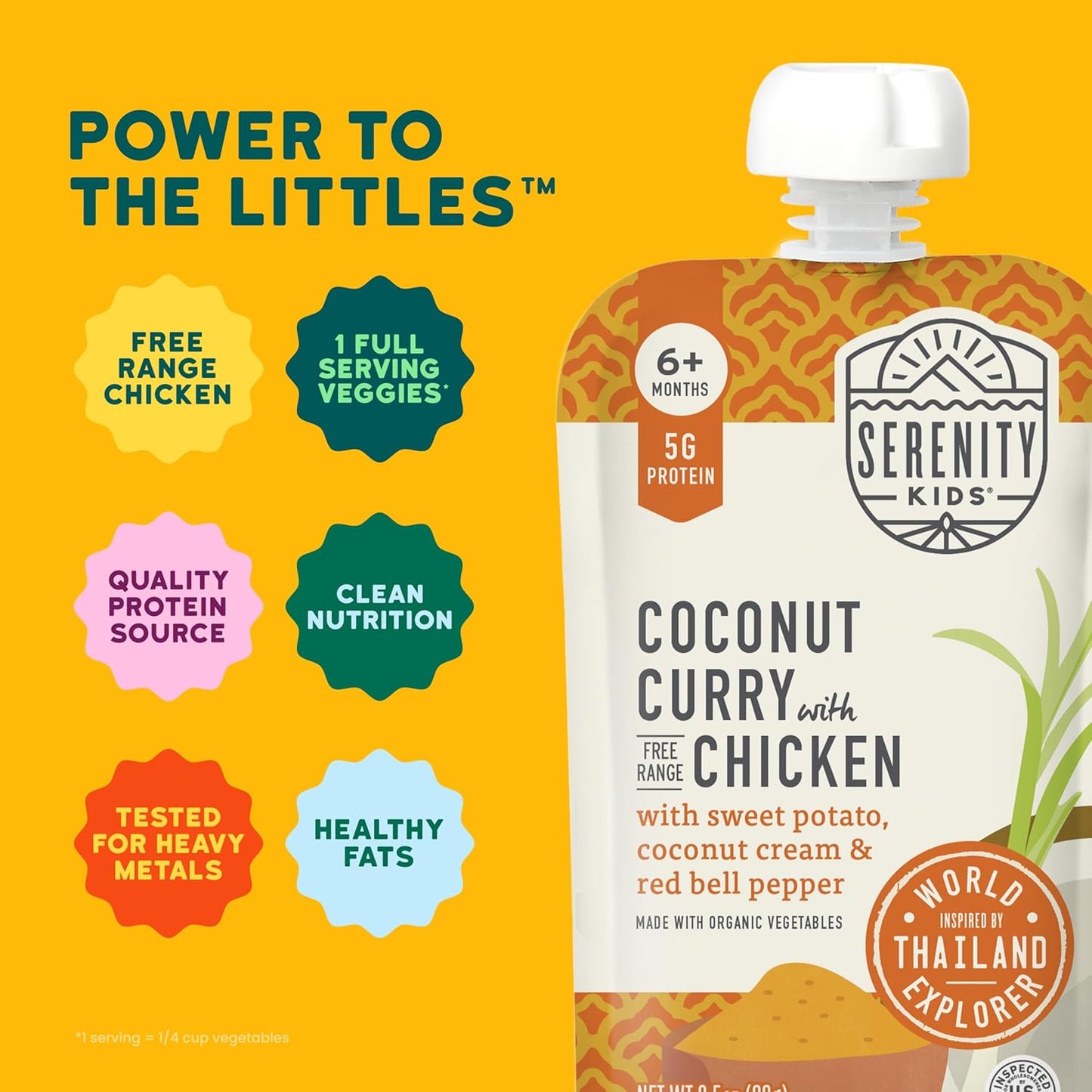 Serenity Kids 6+ Months Baby Food Pouches Chicken Coconut Curry Puree - Ethically Sourced Chicken &