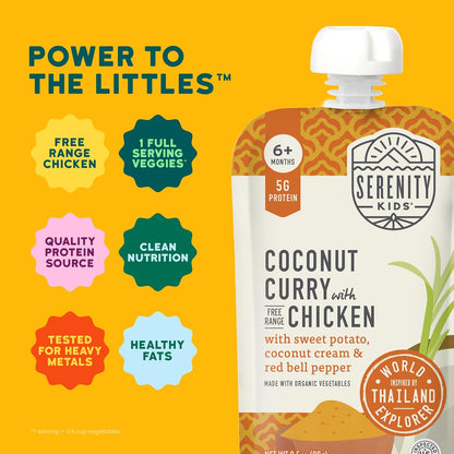 Serenity Kids 6+ Months Baby Food Pouches Chicken Coconut Curry Puree - Ethically Sourced Chicken &