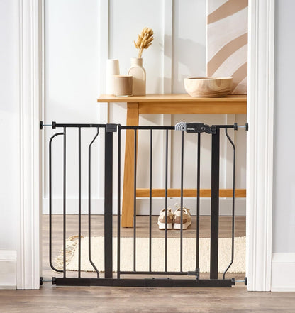 Regalo Easy Step 38.5-Inch Wide Walk Thru Baby Gate, Includes 6-Inch Extension Kit, Pressure Mount Kit, Wall Cups, Black