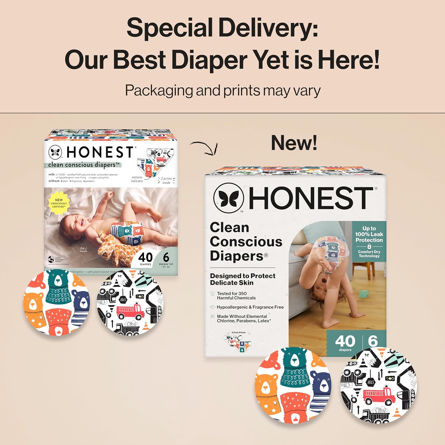 The Honest Company Clean Conscious Diapers for Delicate Skin | Up to 100% Leakproof |