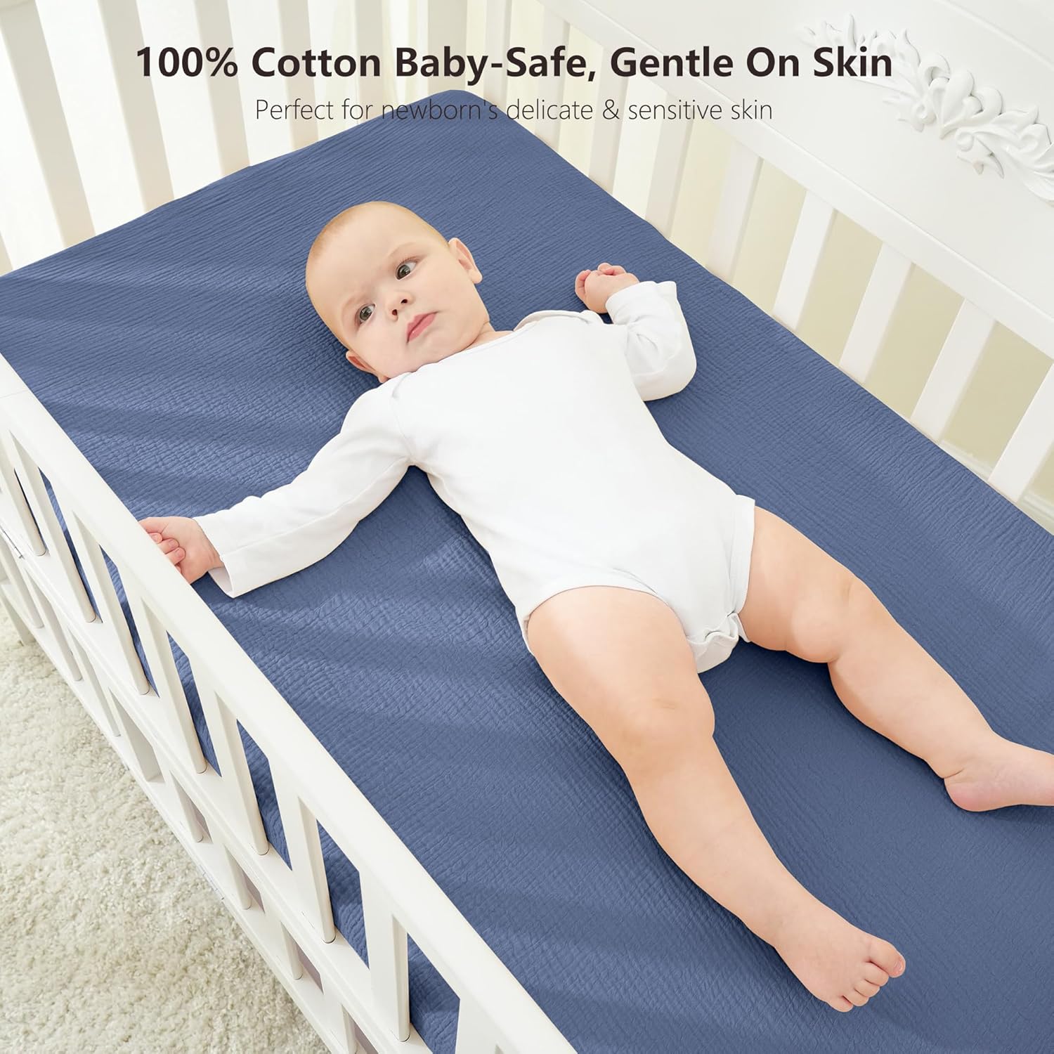 Bearmoss Muslin Crib Sheets 100% Cotton Baby Crib Sheets Fitted for Standard Crib Mattress &