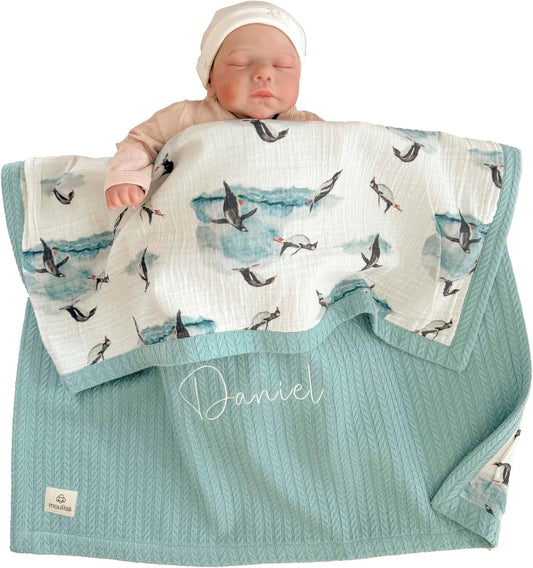 Personalized Baby Blanket with Name – Handmade 100% Organic Cotton Newborn Gift | Custom Knit